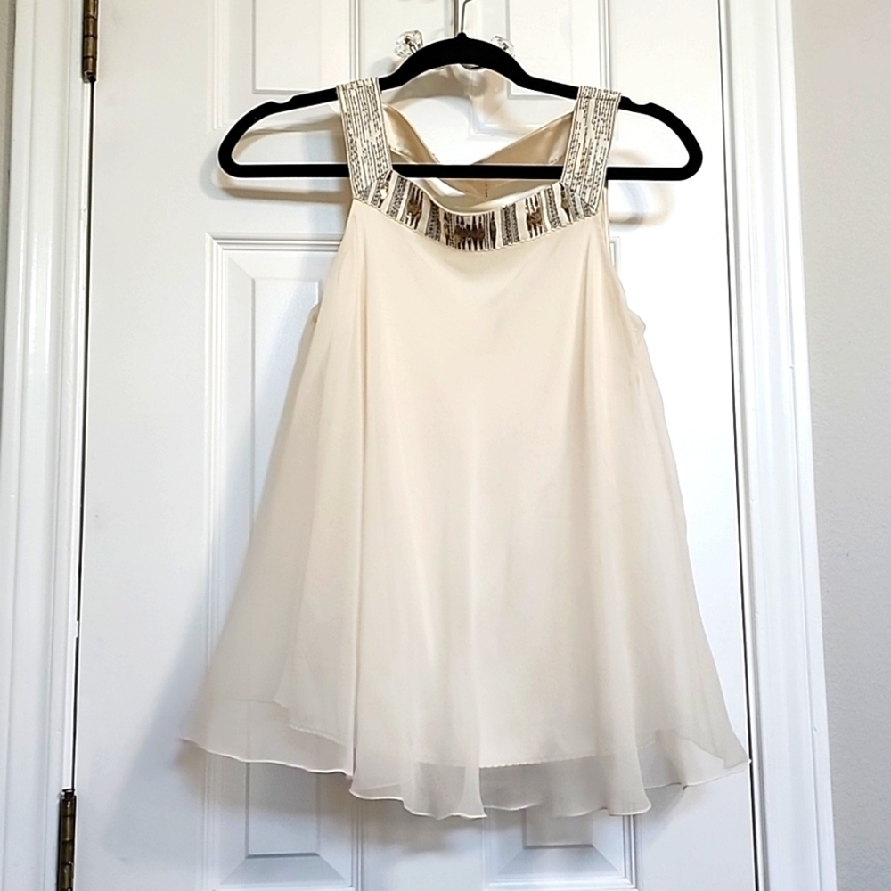 NWT Elie Tahari Cream Tamar Blouse 100% Silk Beaded Sleeveless Size Small​​​​​​